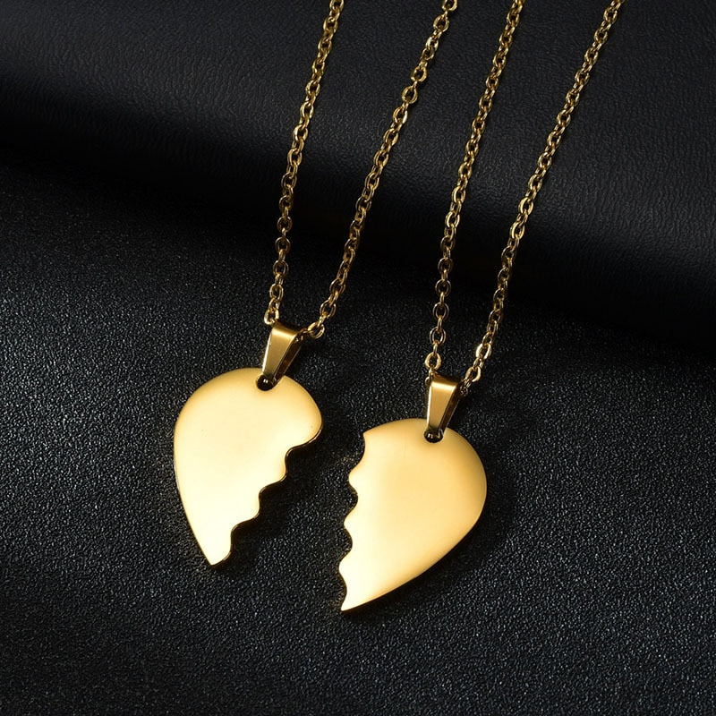 Personalized Stainless Steel Spliced Couple Necklace Set DIY Heart Pendant Engrave Name Date Jewelry For Lover Women Gift