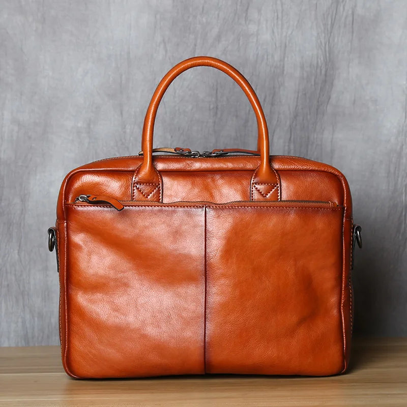 Handmade Retro Unique Leather Men's Briefcase Business Laptop Bag for Trendy Men