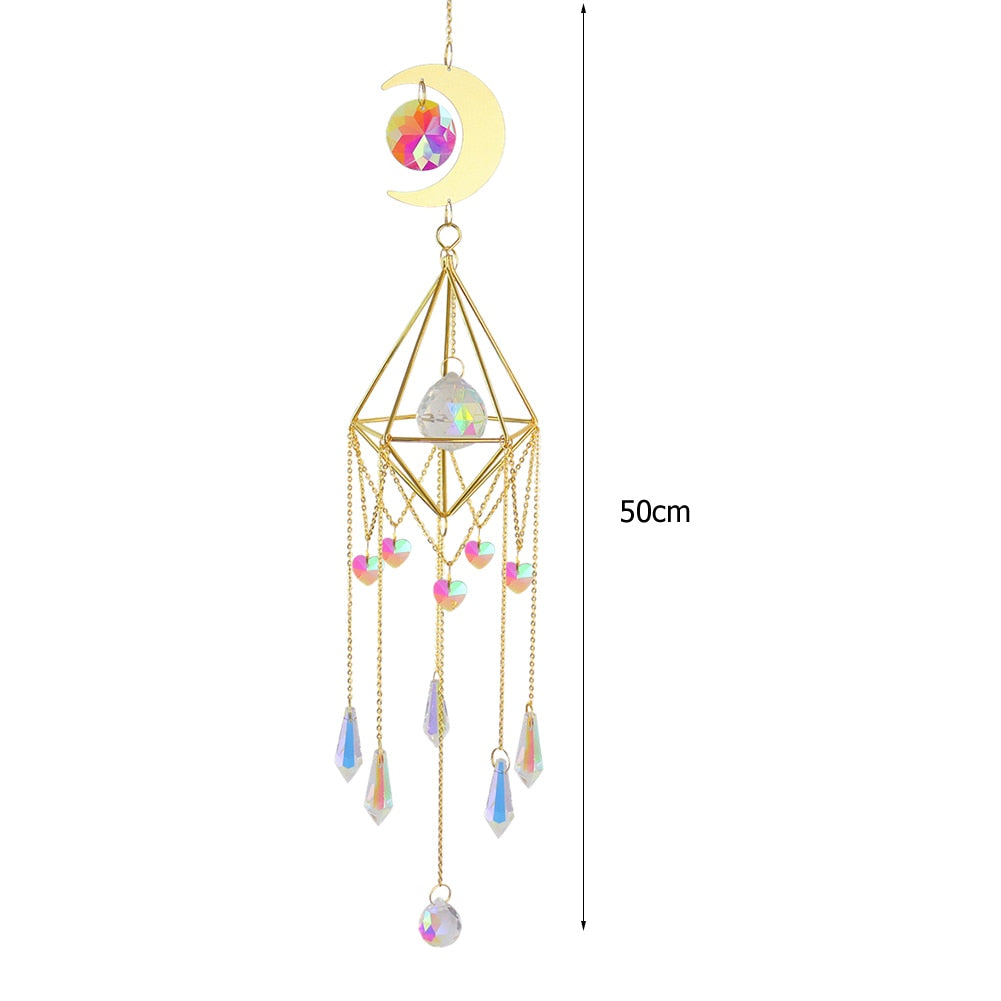 Metal Crystal Wind Chimes - Natural Stone Hexagon Prisms for Radiant Sun Catchers