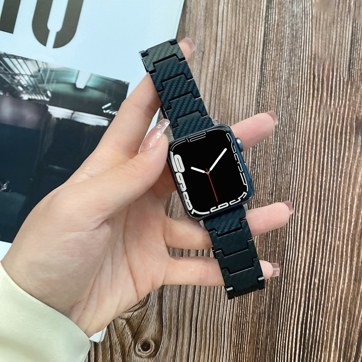 Apple Watch Wristband Carbon Fiber Pattern PC Strap Compatible with 45mm, 44mm, 40mm, 41mm, 49mm, 42mm