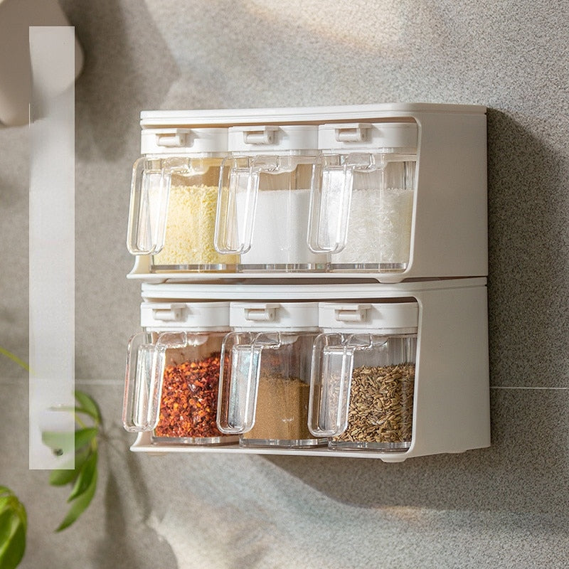 Seasoning Box Combination Wall-mounted Kitchenware Suit Seasoning Tank Kitchen Supplies Seasoning Bottle Sugar Can Storage Box