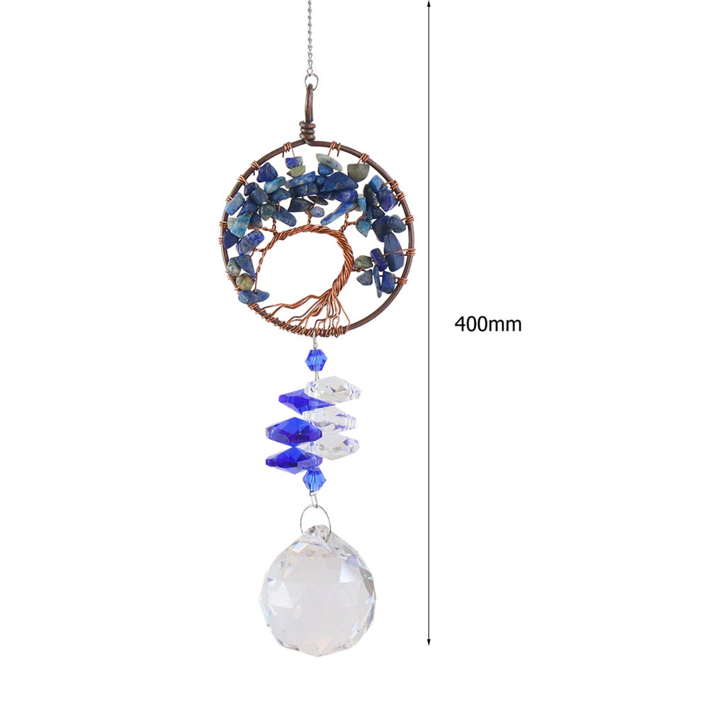 Hanging Crystal Windchimes - Handmade Life Tree Pendant Craft Chain for Window, Car, and Garden Decor