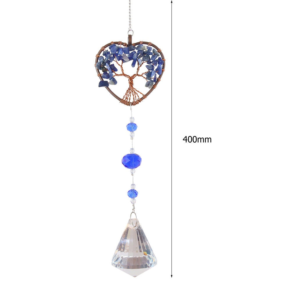 Hanging Crystal Windchimes - Handmade Life Tree Pendant Craft Chain for Window, Car, and Garden Decor