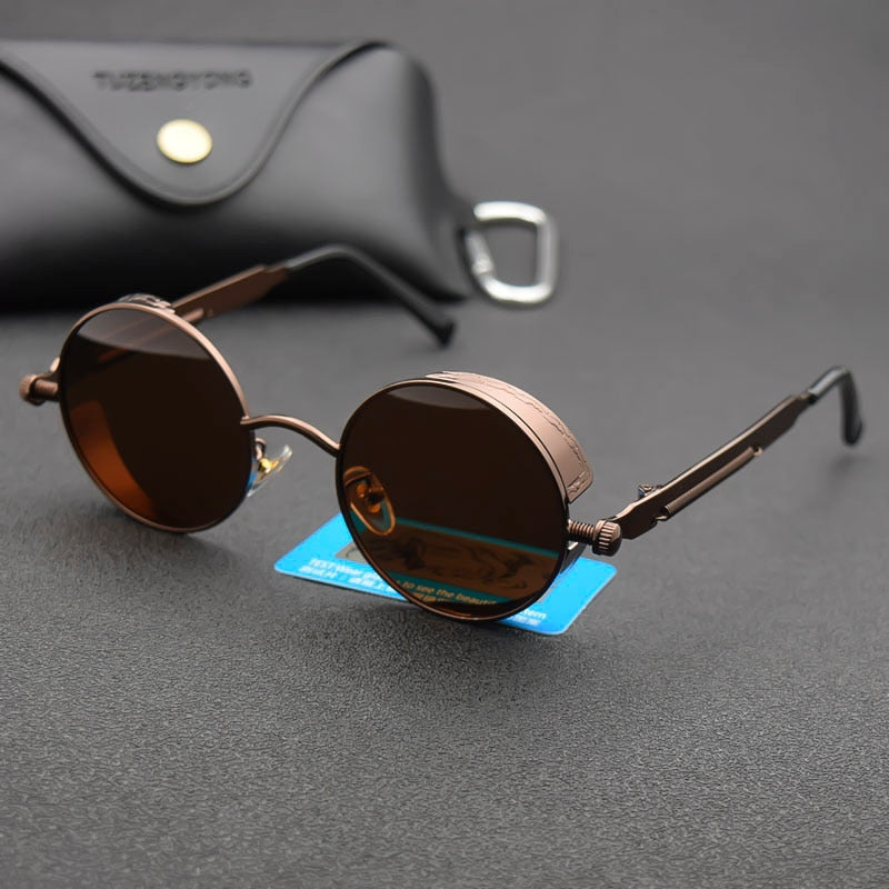 Classic Gothic Steampunk Sunglasses Polarized Men Women Brand Designer Vintage Round Metal Frame Sun Glasses High Quality UV400