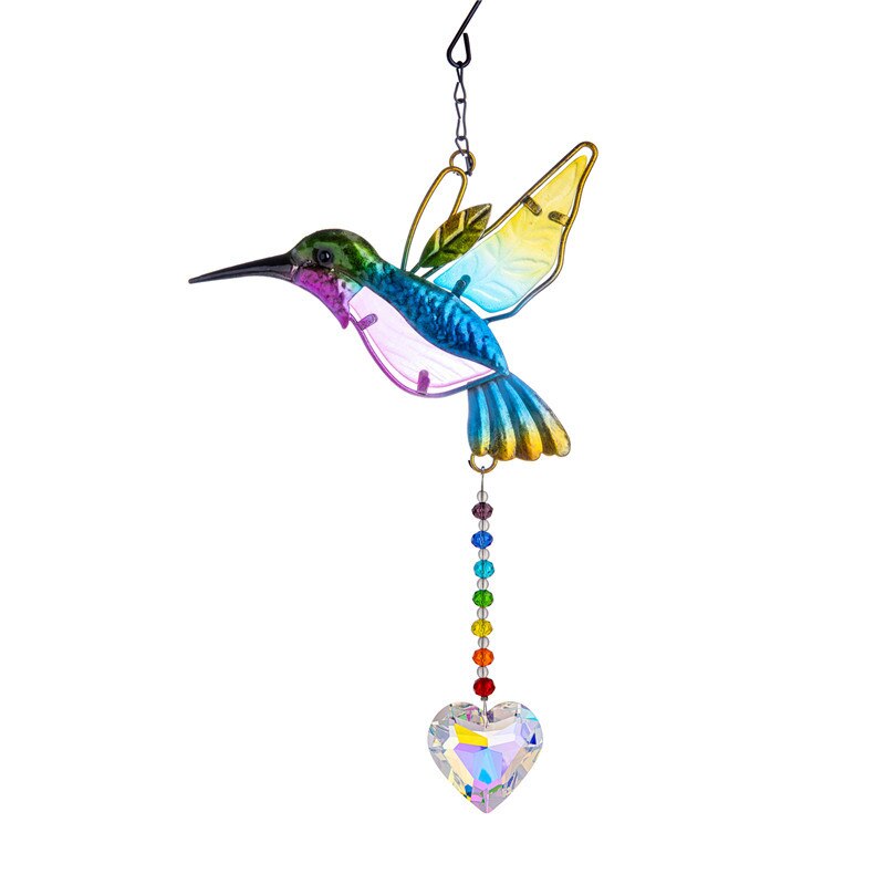 Colorful Crystal Sun Prisms Glass Chandelier Solar Hummingbird Wind Chimes - Vibrant Rainbow Hanging Catcher Ornaments