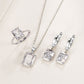 Elegant 925 Sterling Silver Rectangle Geometry Zircon Jewelry Set for Women - Ring, Earrings, and Necklace