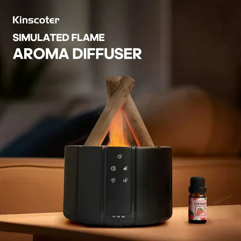 KINSCOTER Simulated Flame Aroma Diffuser - Ultrasonic Cool Mist Humidifier, LED Essential Oil Lamp, and Fogger