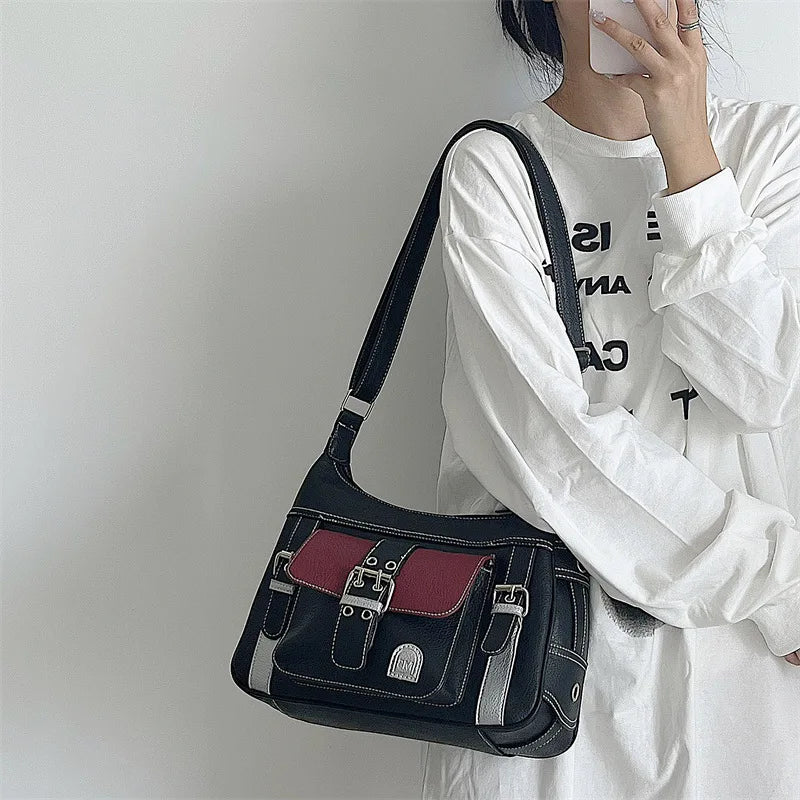 Vintage PU Leather Women's Crossbody Shoulder Bag - Fashionable Satchel Style Messenger Handbag