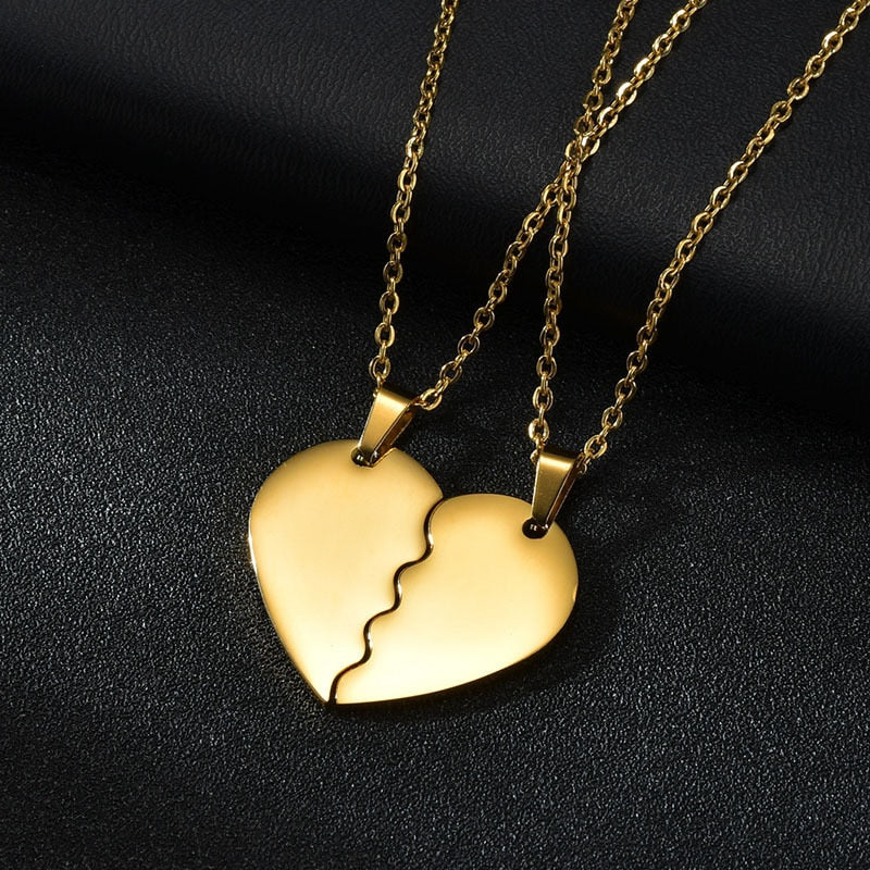 Personalized Stainless Steel Spliced Couple Necklace Set DIY Heart Pendant Engrave Name Date Jewelry For Lover Women Gift