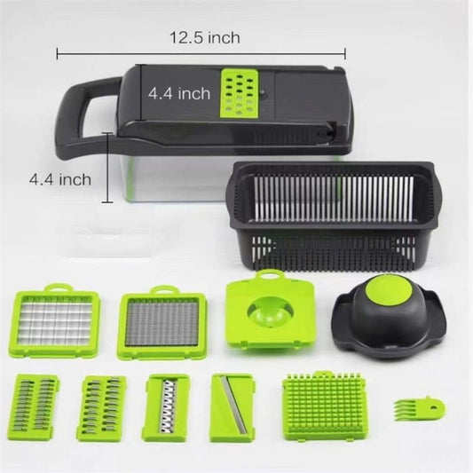 Vegetables Slicer 13 in 1 Multi-function Kitchen Tool - Slice, Dice, Shred, and Grate with Built-in Basket