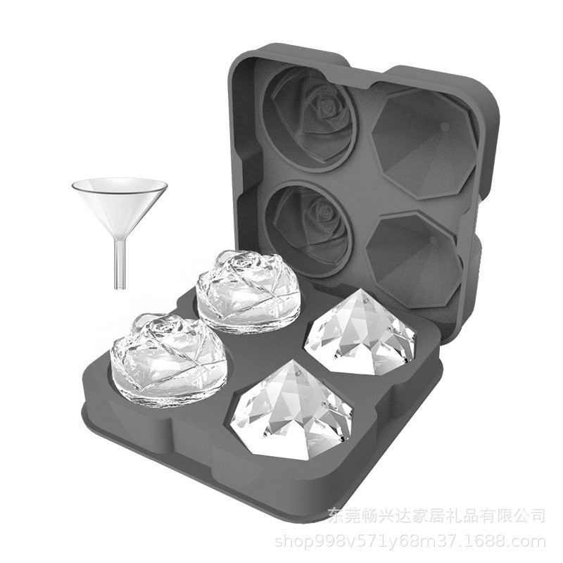 Rose & Diamond shape Ice Cube Maker Silicone Mold