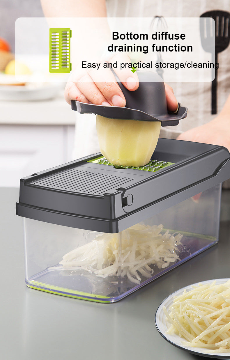 Vegetables Slicer 13 in 1 Multi-function Kitchen Tool - Slice, Dice, Shred, and Grate with Built-in Basket