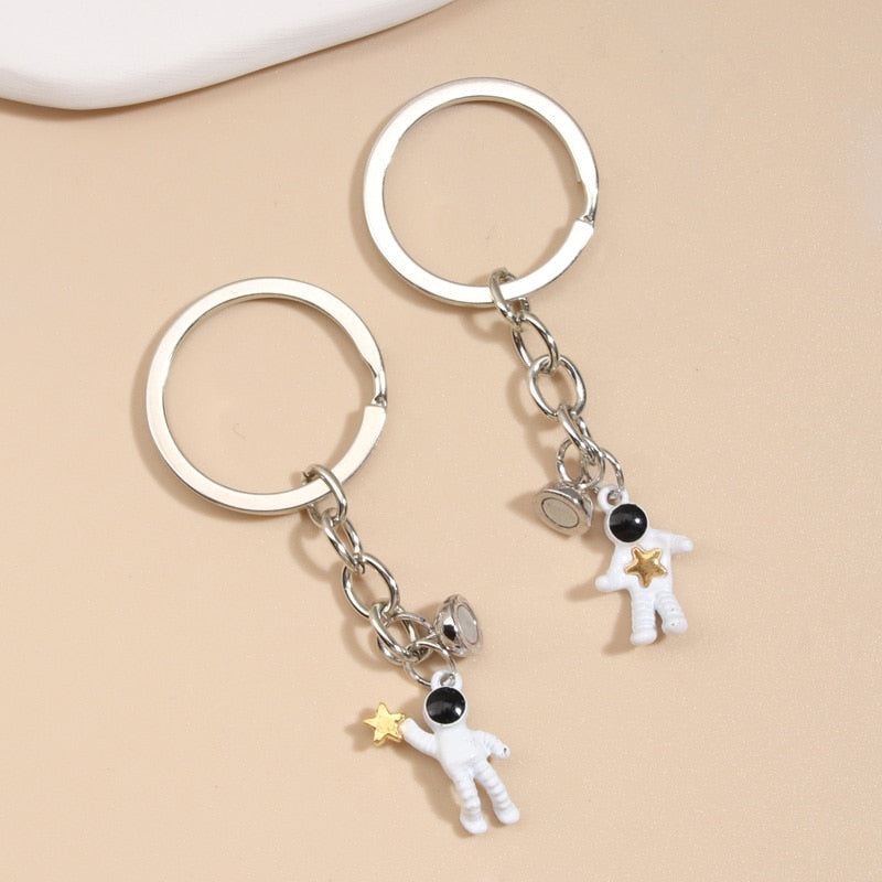 Astronaut Handmade Keychain with Magnetic Link Perfect gift for Couples