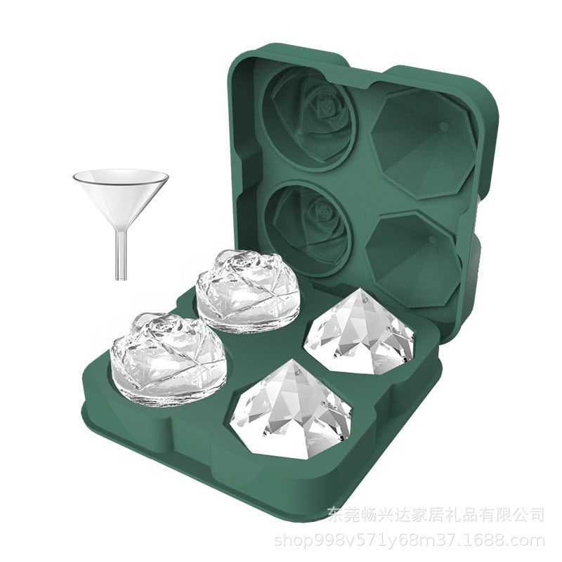 Rose & Diamond shape Ice Cube Maker Silicone Mold