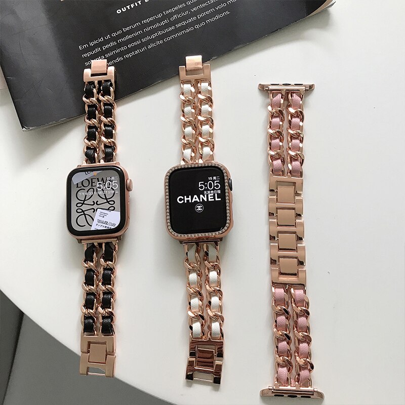 Apple Watch Luxury Metal Leather Strap Band 38-49mm