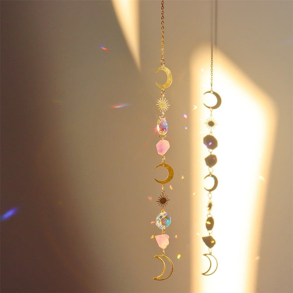 Crystal Sun Catcher Wind Chimes - Star, Moon, and Diamond Prisms for Captivating Rainbow Displays