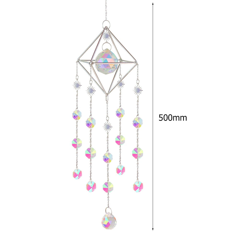 Metal Crystal Wind Chimes - Natural Stone Hexagon Prisms for Radiant Sun Catchers