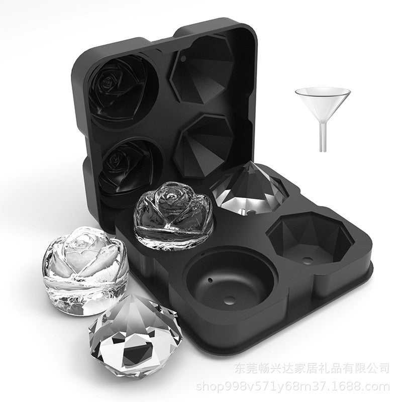 Rose & Diamond shape Ice Cube Maker Silicone Mold