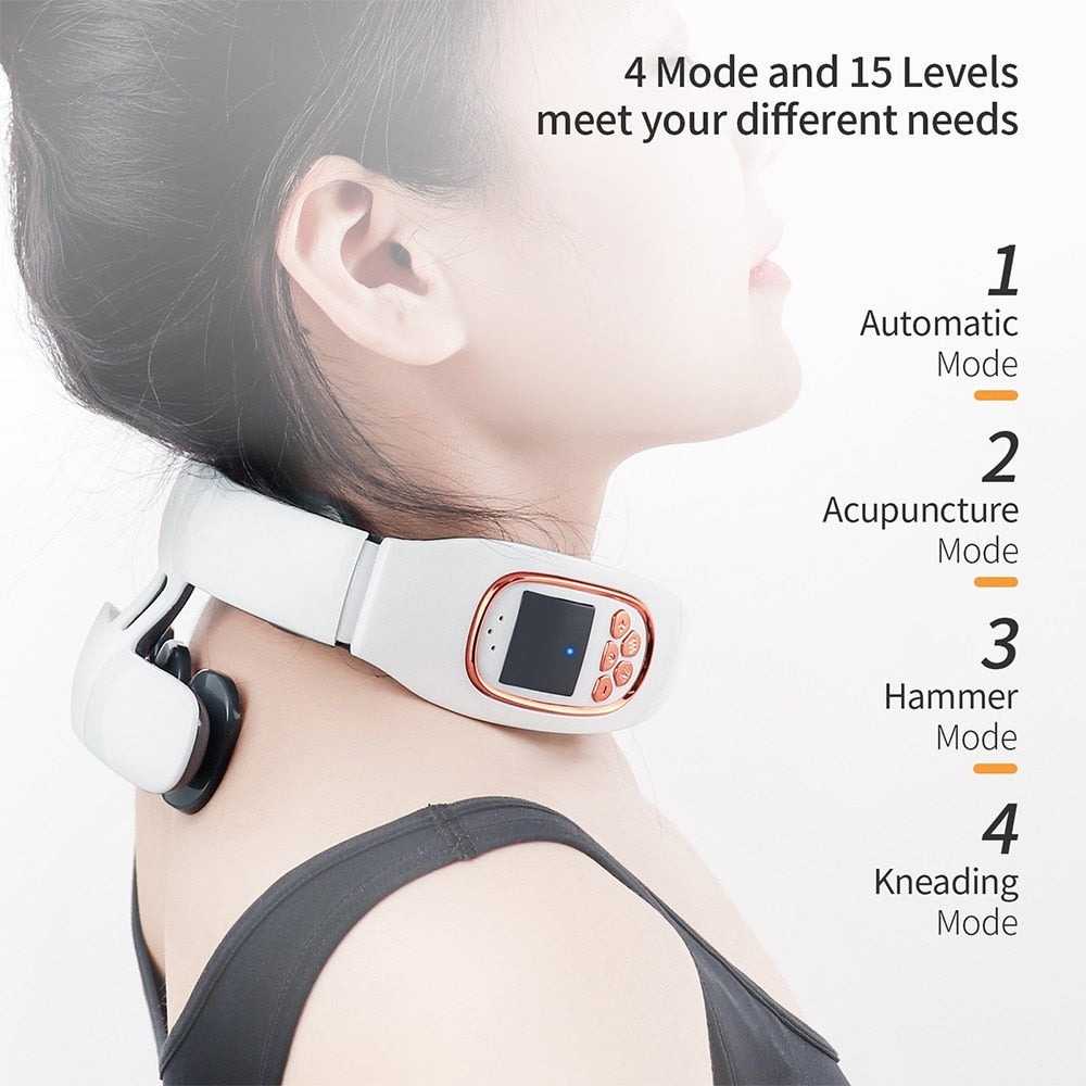 Wireless Smart Electric Neck and Back Massager: TENS Pulse Therapy with Heat for Relaxation and Pain Relief