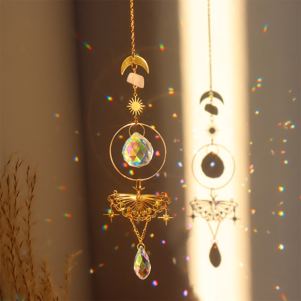 Crystal Sun Catcher Wind Chimes - Star, Moon, and Diamond Prisms for Captivating Rainbow Displays