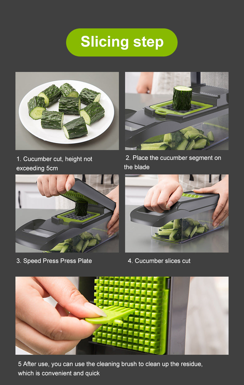 Vegetables Slicer 13 in 1 Multi-function Kitchen Tool - Slice, Dice, Shred, and Grate with Built-in Basket