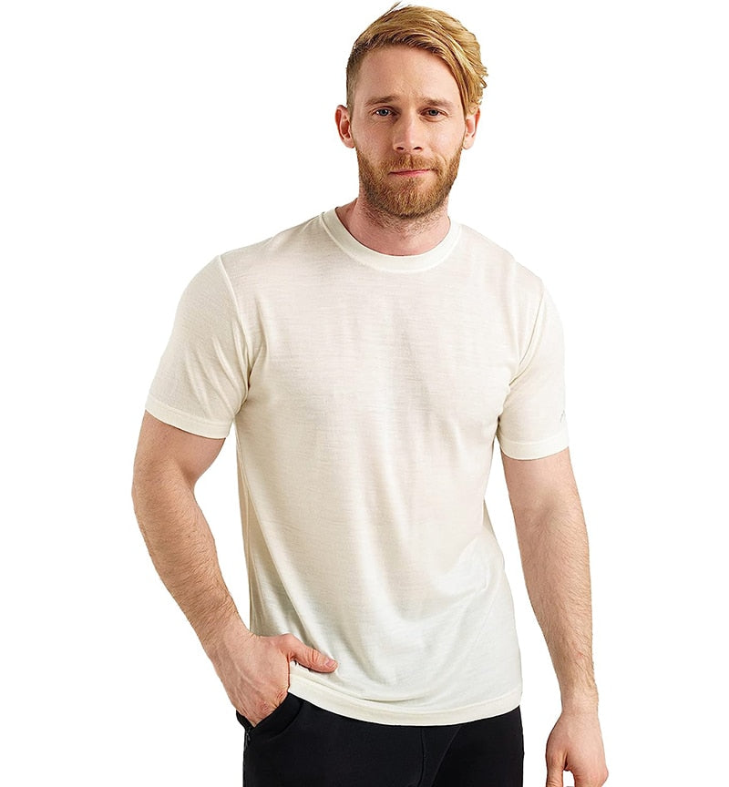 Ultra-Soft Merino Wool T-Shirt for Men: 100% Merino Wool Base Layer Shirt, 180G Breathable, Wicking, Anti-Odor, Fast Dry - USA Sizing