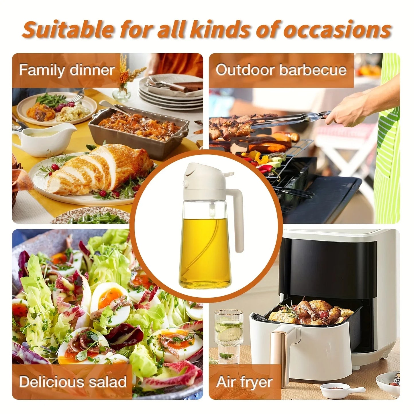 2-in-1 500ml Plastic Spray Oil Bottle Dispenser for BBQ, Kitchen Baking, and Picnic