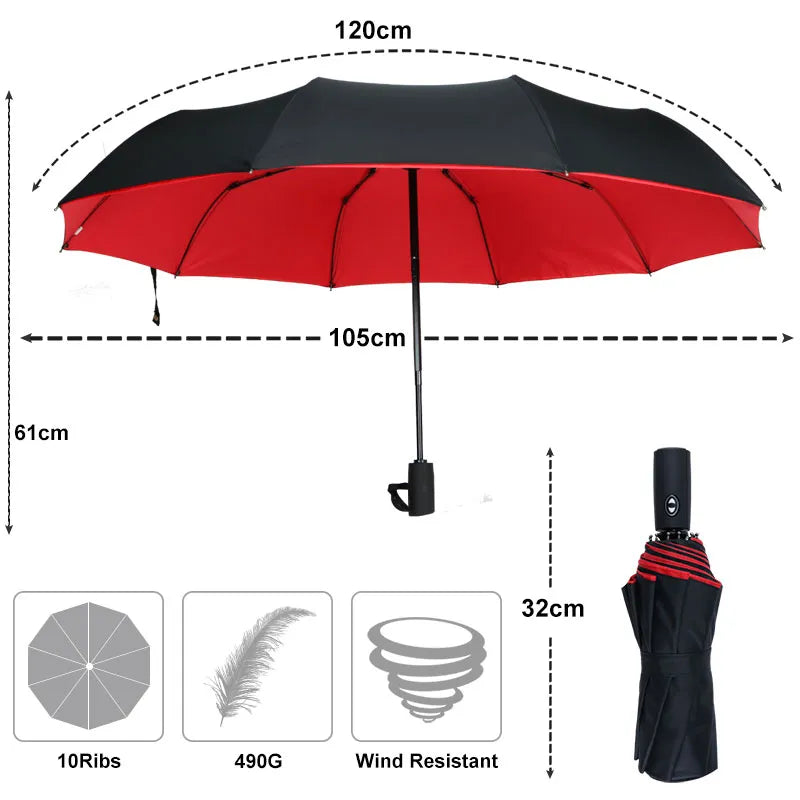 Automatic Windproof Luxury Business Umbrella: Strong, Double Layer, Ideal for Men and Women in Rainy Conditions.