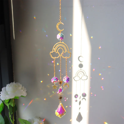 Crystal Sun Catcher Wind Chimes - Star, Moon, and Diamond Prisms for Captivating Rainbow Displays