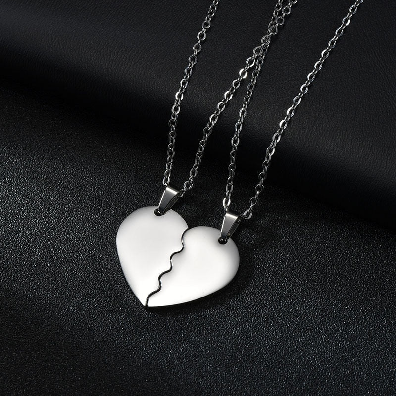 Personalized Stainless Steel Spliced Couple Necklace Set DIY Heart Pendant Engrave Name Date Jewelry For Lover Women Gift