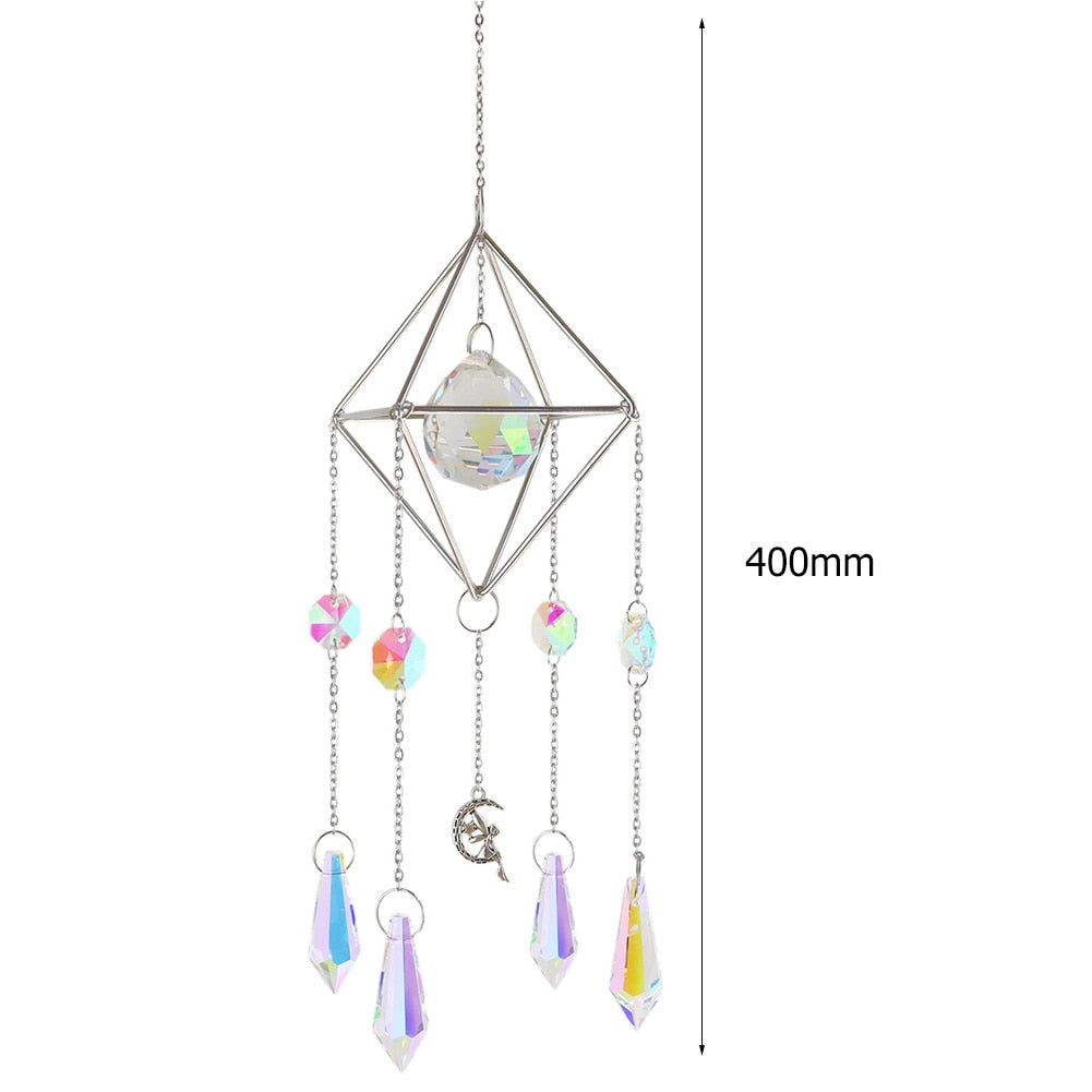 Metal Crystal Wind Chimes - Natural Stone Hexagon Prisms for Radiant Sun Catchers