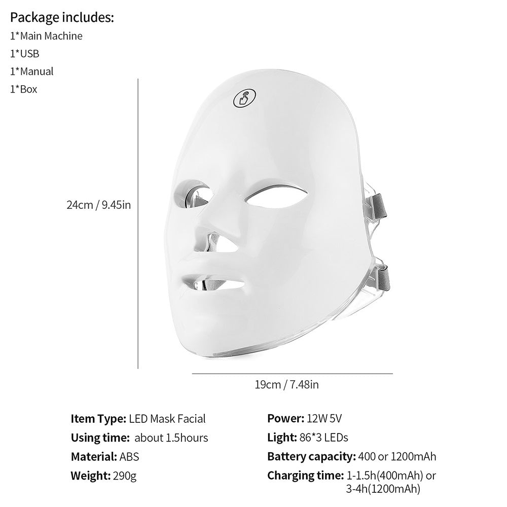 Light Therapy Facial Mask with 7 LED Colors for Skin Rejuvenation, Wrinkle Reduction, and Acne Care