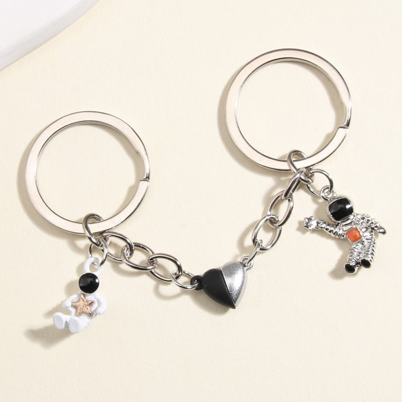 Astronaut Handmade Keychain with Magnetic Link Perfect gift for Couples