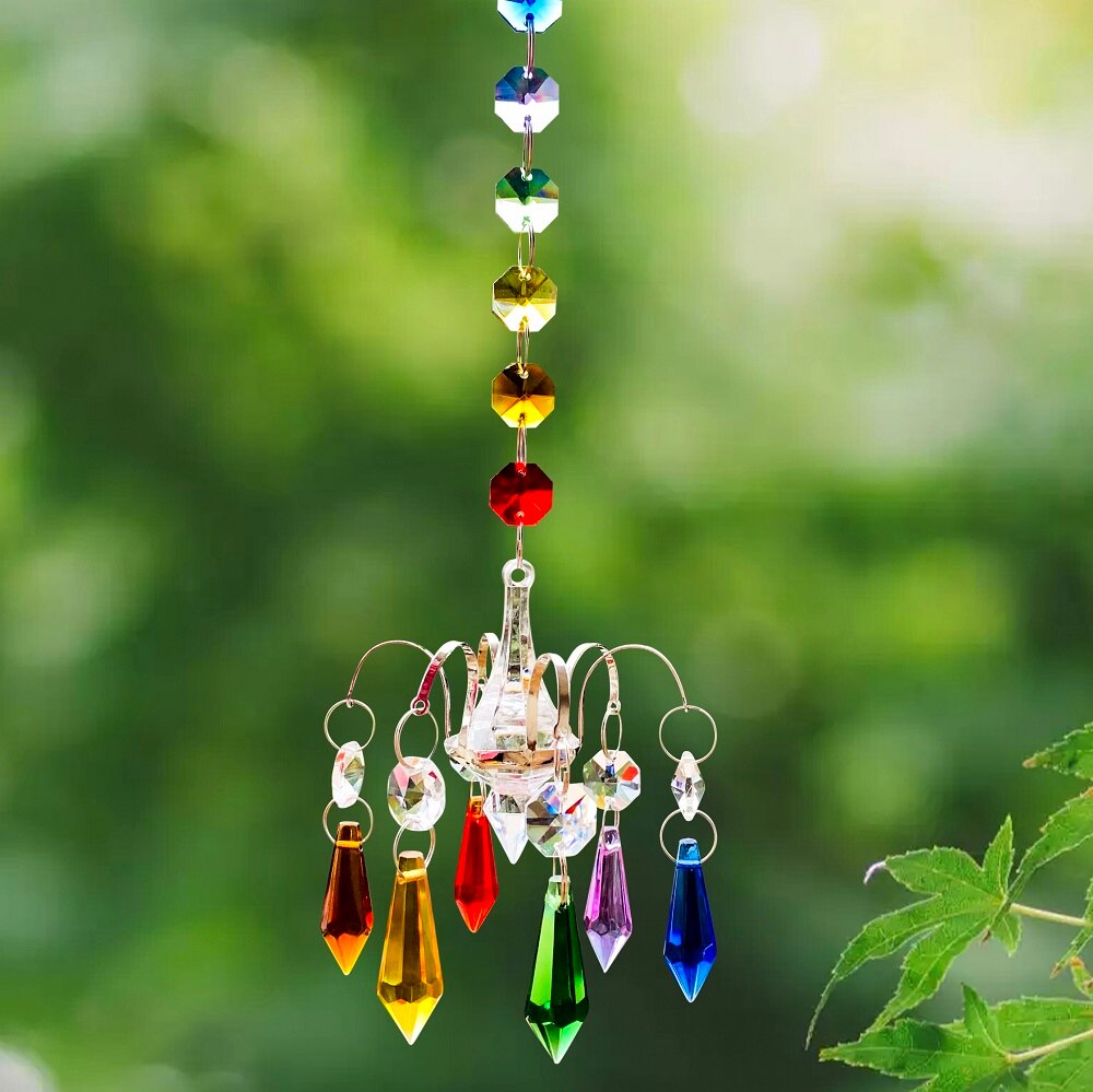 Chakra Crystal Prism Hanging Outdoor Pendant Sun Catcher - Enhance Your Home and Garden Decor