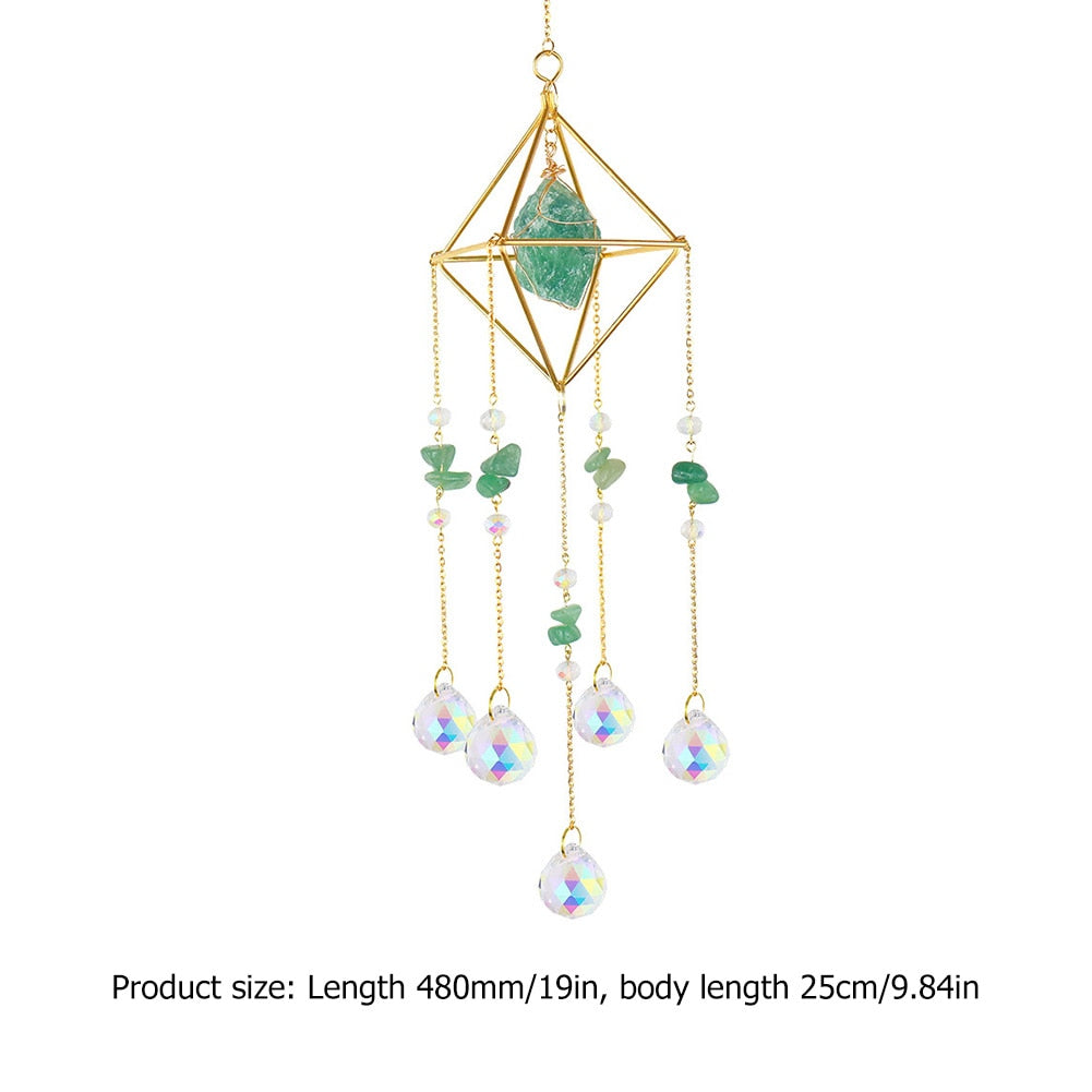 Metal Crystal Wind Chimes - Natural Stone Hexagon Prisms for Radiant Sun Catchers