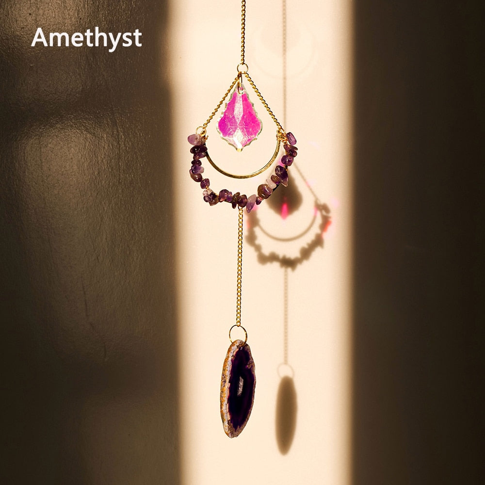 Natural Crystal Suncatcher Hanging Ornament - Radiate Love and Serenity