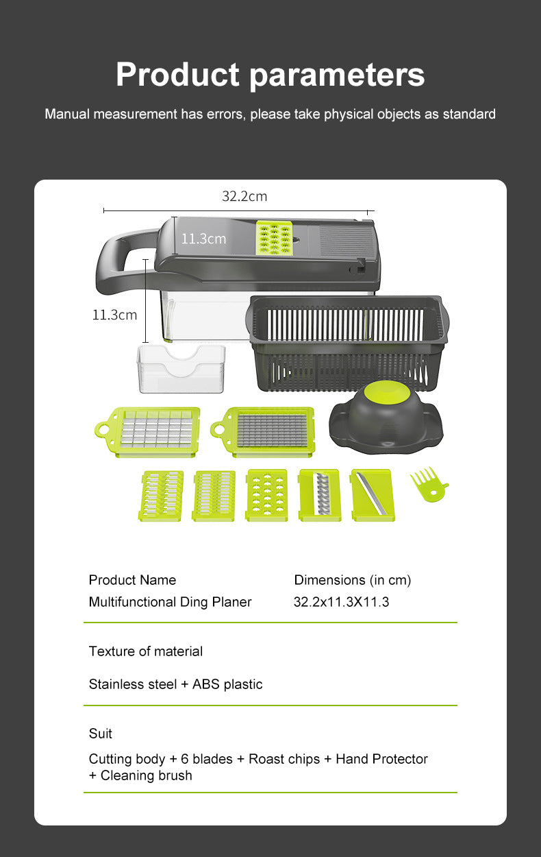 Vegetables Slicer 13 in 1 Multi-function Kitchen Tool - Slice, Dice, Shred, and Grate with Built-in Basket