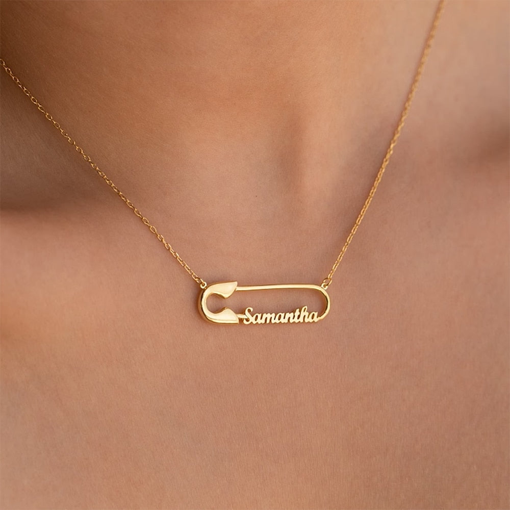 Personalized Double Name Paper Clip Pendant Necklace: Custom Gold Chains Stainless Steel Jewelry Gift for Women