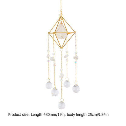 Metal Crystal Wind Chimes - Natural Stone Hexagon Prisms for Radiant Sun Catchers