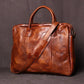 Handcrafted Retro Men's Leather Briefcase Top Layer Cowhide Horizontal Computer Bag