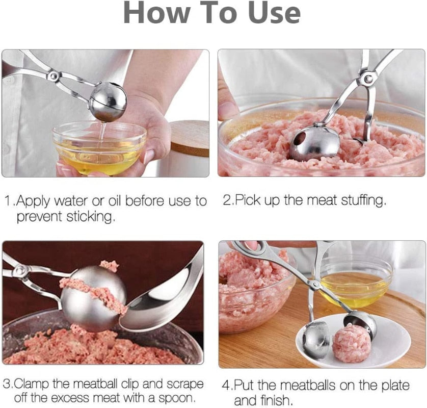 Stainless Steel Meatball Master: Non-Stick Stuffed Meatball Maker with Spoon Shaper - Ultimate Cooking Scoop for Perfectly Formed Meatballs - Kitchen Gourmet Accessory