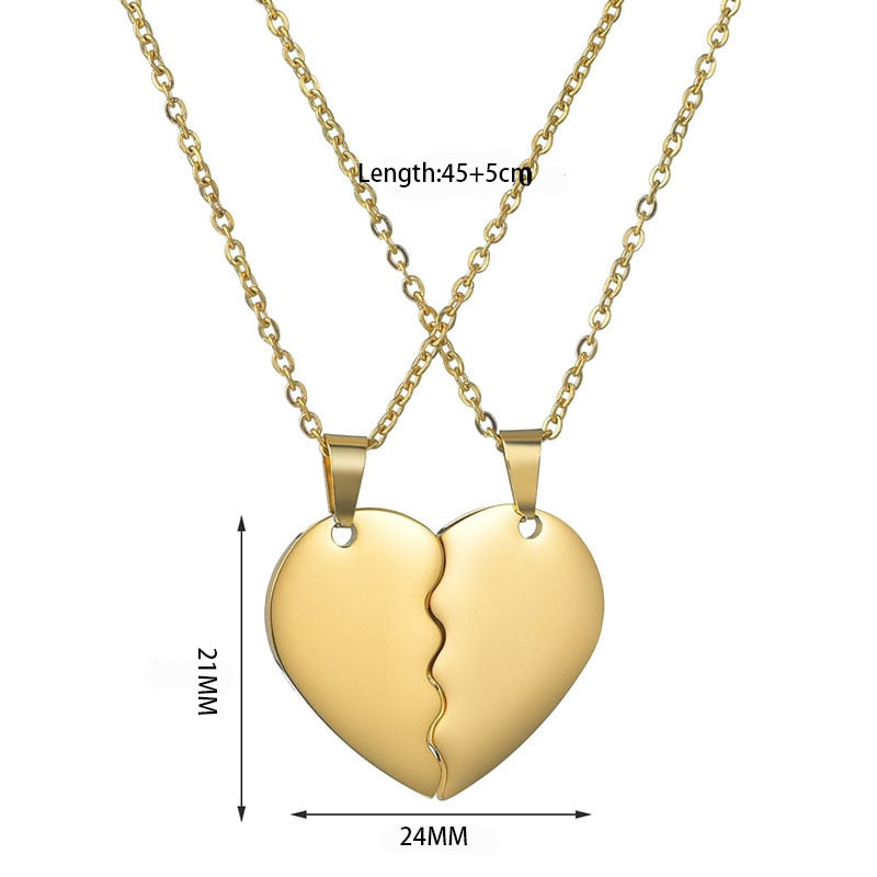 Personalized Stainless Steel Spliced Couple Necklace Set DIY Heart Pendant Engrave Name Date Jewelry For Lover Women Gift