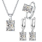 Elegant 925 Sterling Silver Rectangle Geometry Zircon Jewelry Set for Women - Ring, Earrings, and Necklace