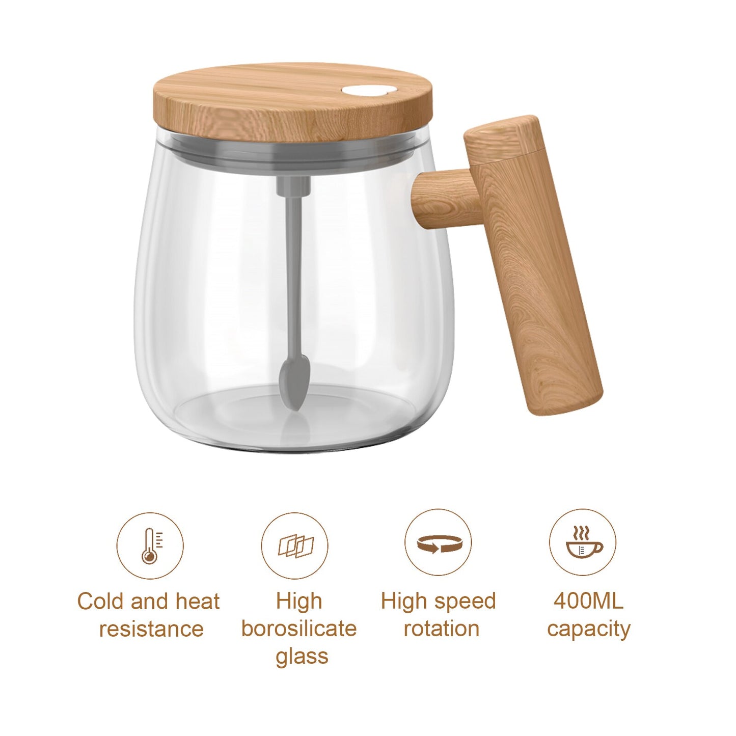 Automatic Self Stirring Mug Glass Coffee Milk Mixing Cup 400ml