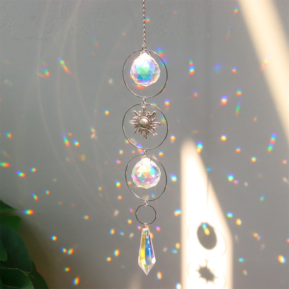 Crystal Sun Catcher Wind Chimes - Star, Moon, and Diamond Prisms for Captivating Rainbow Displays