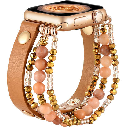 Apple Watch Elegant Beaded Leather Bracelet Elastic Band for Women