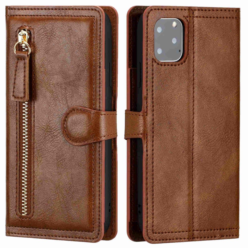 Luxury Leather Zipper Flip Wallet Case For iPhone 12 12Pro 12Pro Max Card Holder Stand Phone Cover