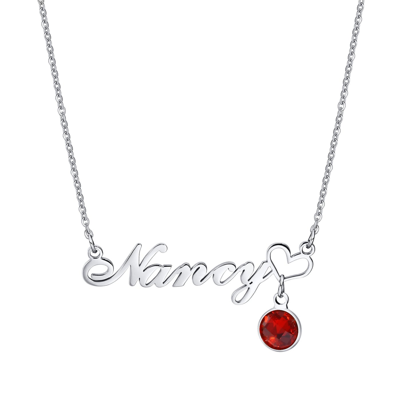 Personalized Name Birthstone Heart Pendant Necklace: Customized Women's Nameplate Necklace