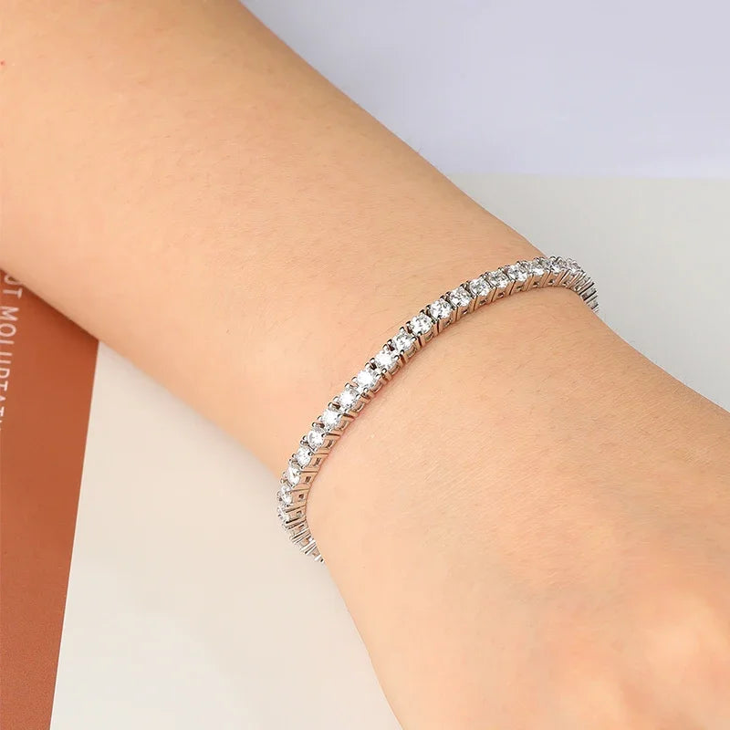 Smyoue 2-6.5mm Real Moissanite Tennis Bracelet for Women Christmas Gift Platinum Plated 100% 925 Sterling Silver Wedding Jewelry