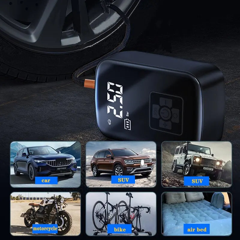 Wireless Tire Inflator Portable Electric Air Compressor for Auto, Motorcycle, Bicycle, Boat, and Balls